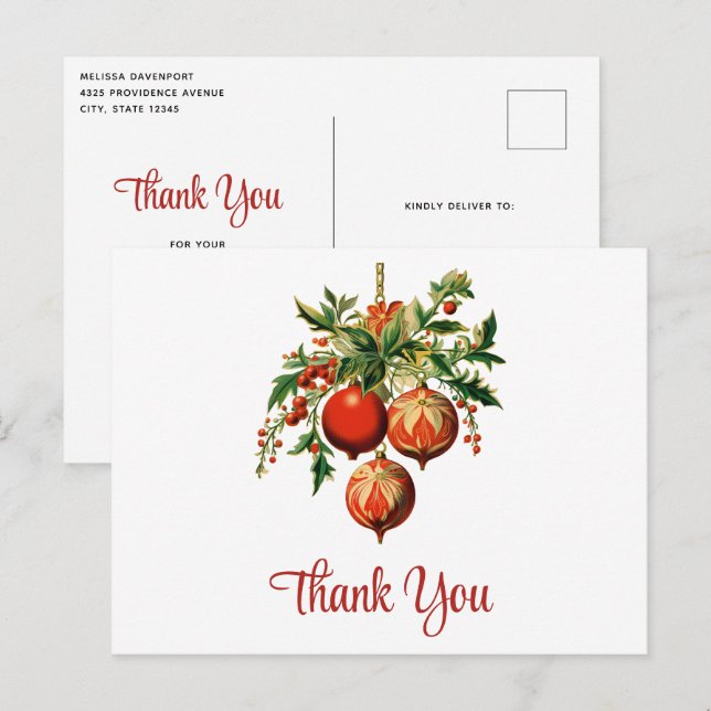 Carte Postale Décorations d'arbre de Noël Cool rétro Merci (Devant / Derrière)