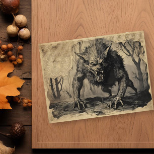 Carte Postale Découpage vintage de l'Halloween Werewolf
