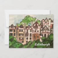 Carte postale d'Édimbourg (Maisons à côté du châte