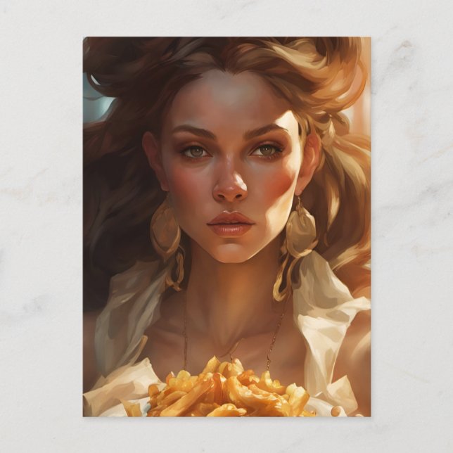 Carte Postale Déesse avec des frites (Devant)