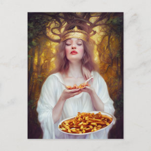 Carte Postale Déesse avec une assiette remplie de poutine