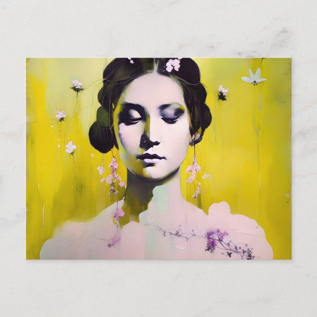 Carte Postale Déesse de printemps Jaunes et roses (Devant)