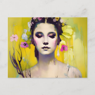Carte Postale Déesse de printemps Jaunes et roses