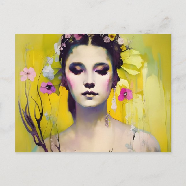 Carte Postale Déesse de printemps Jaunes et roses (Devant)