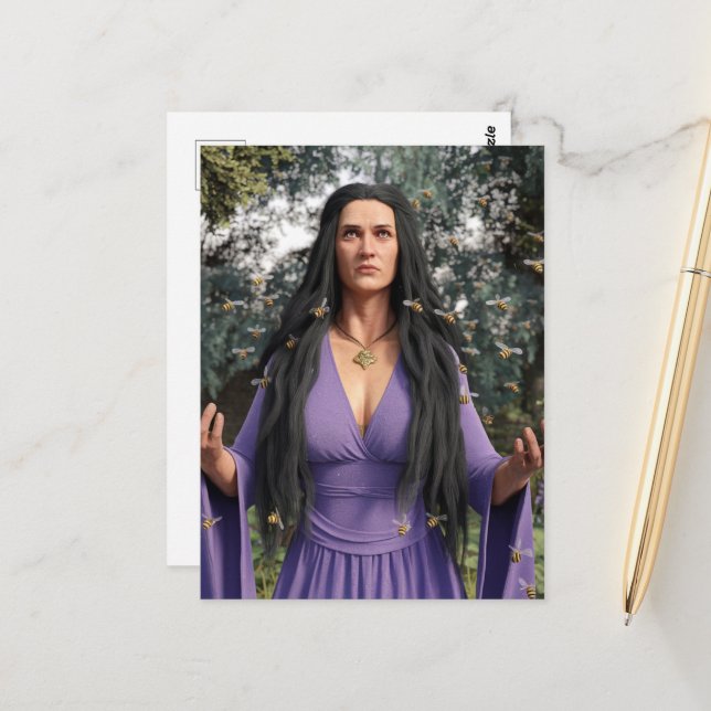 Carte Postale Déesse des abeilles de miel en violet (Devant/Arrière en situation)
