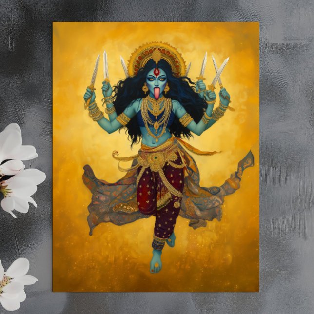 Carte Postale Déesse divine Kali Surréaliste Or Bleu Rouge Art (Créateur téléchargé)