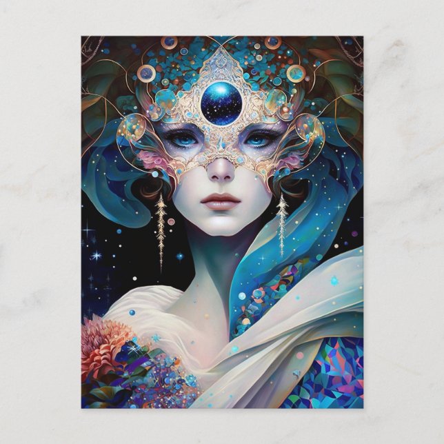 Carte Postale Déesse masquée cosmique Queen Imaginaire Art (Devant)