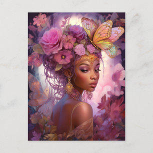 Carte Postale Déesse noire Art Imaginaire rose violet