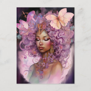 Carte Postale Déesse noire Art Imaginaire rose violet