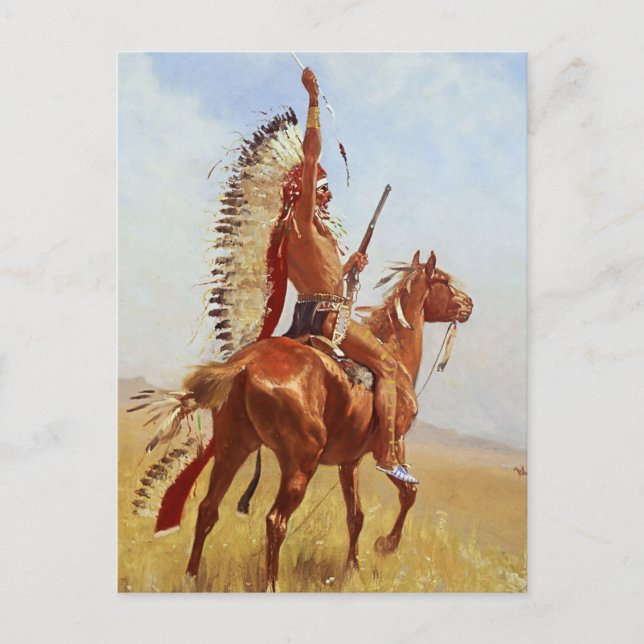 Carte Postale "Défiance" Western Art par Frederic Remington (Devant)