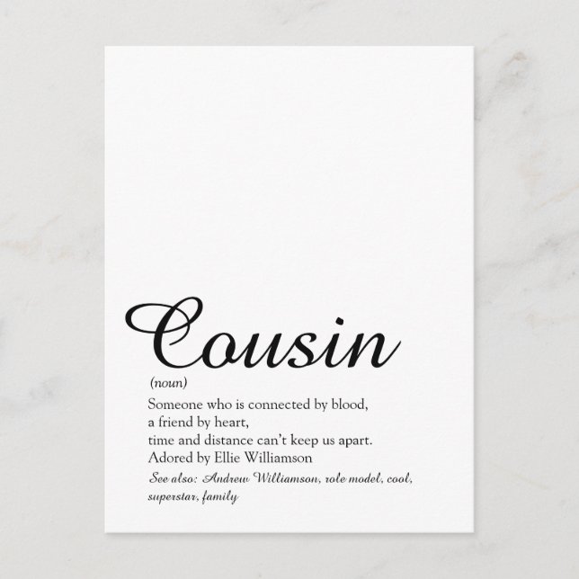 Carte Postale Définition de cousin toujours élégante écriture (Devant)