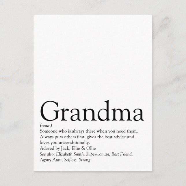 Carte Postale Définition de grand-mère, grand-mère et meilleure  (Devant)