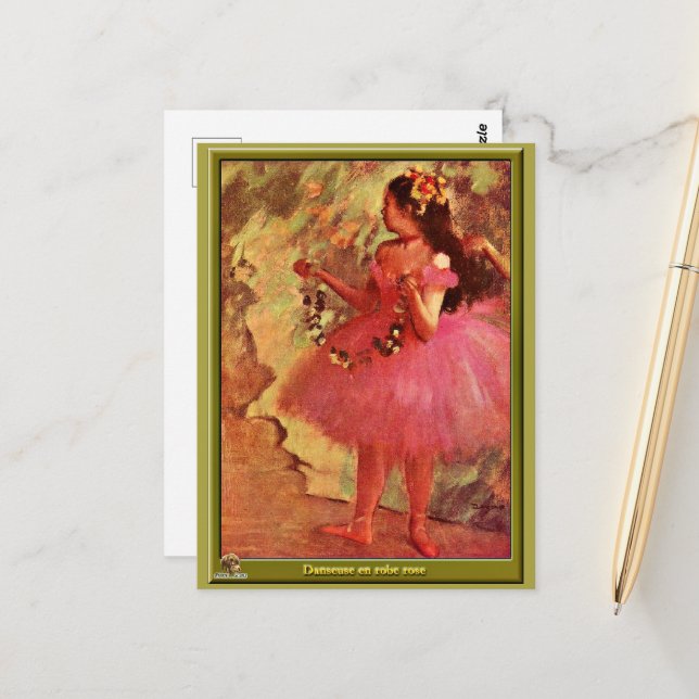 Carte Postale Degas - Danseuse en Robe Rose (Devant/Arrière en situation)