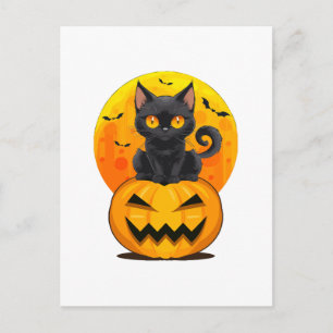 Carte Postale Déguisement Halloween Citrouille Chat Noir