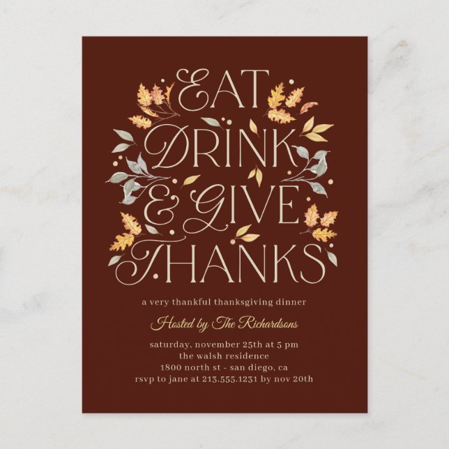 Carte Postale Dégustez Un Verre Merci Thanksgiving Diner Party (Devant)