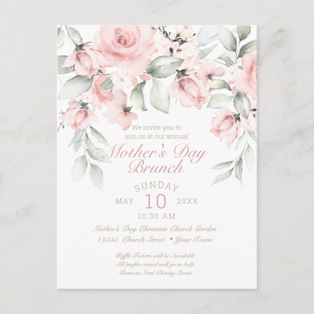 Carte Postale Déjeuner de la Fête des mères Roses roses blanches (Devant)