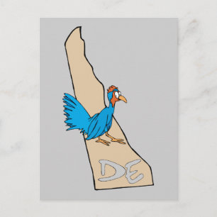 Carte Postale Delaware DE Map & Blue Hen Cartoon Art Moto