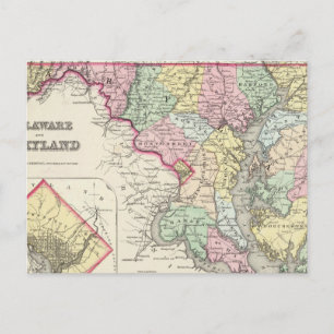 Carte Postale Delaware et Maryland avec District de Columbia
