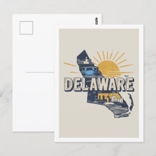 Carte Postale Delaware Retro Design Voyage Icone États-Unis