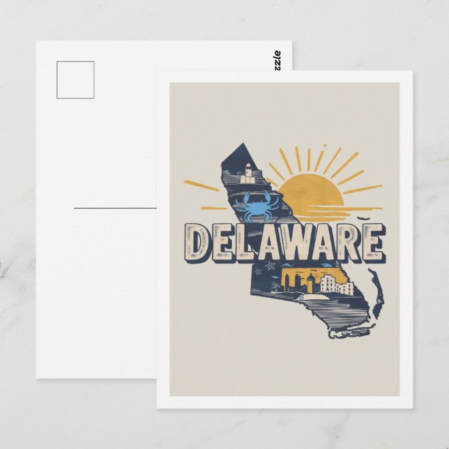 Carte Postale Delaware Retro Design Voyage Icone États-Unis (Devant / Derrière)