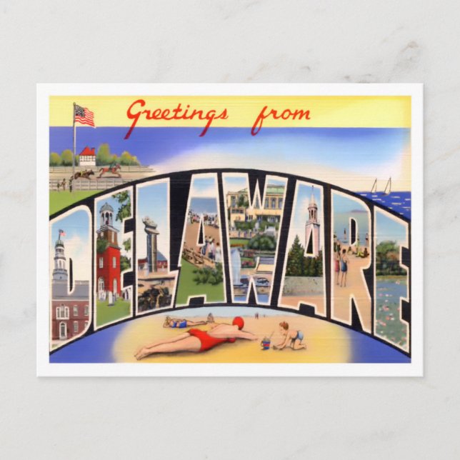 Carte postale Delaware Vintage Big Letters (Devant)