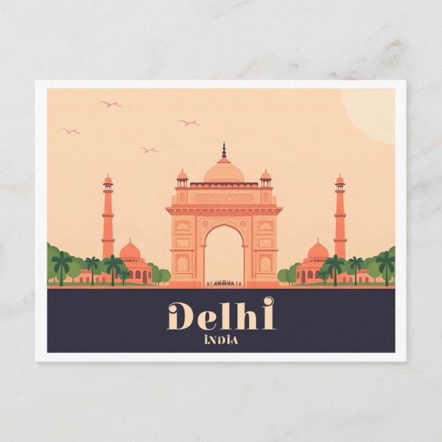 Carte Postale Delhi India Pastel Travel Design (Devant)