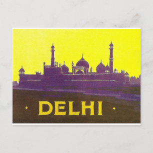 Carte Postale Delhi, silhouette de la ville, temple et forteress