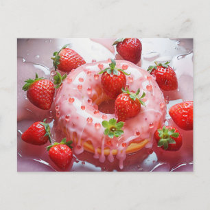 Carte Postale Délicat beignet avec glaçage au sucre, fraise