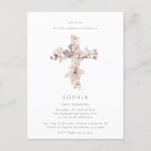 Carte Postale Délicat Fleur Croix Baptême Christening