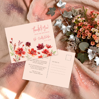 Carte Postale Delicate Wildflowers Juicy Red Pinky Pink Wedding