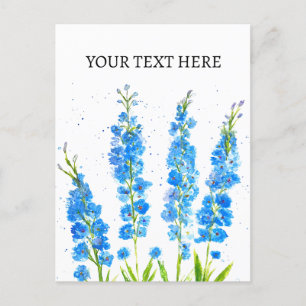 Carte Postale Delphinium bleu aquarelle florale élégante rustiqu