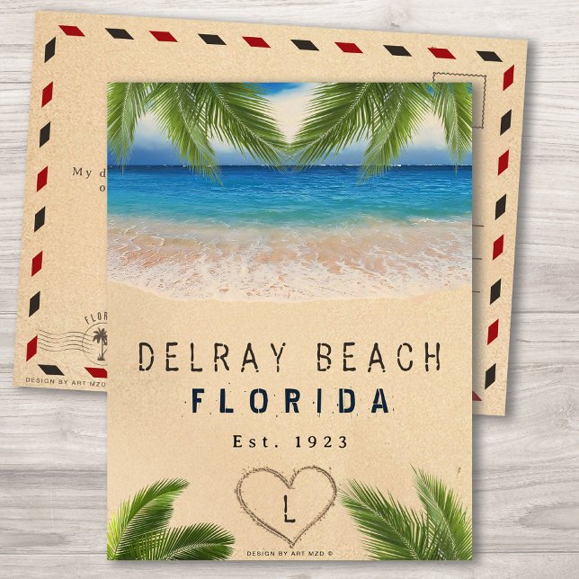 Carte Postale Delray Beach Floride Sable Tropical Palm Feuilles (Créateur téléchargé)