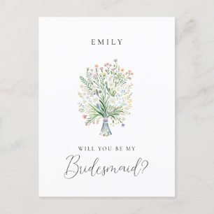 Carte Postale Demande de Demoiselle d'Honneur Fleurs Sauvages de