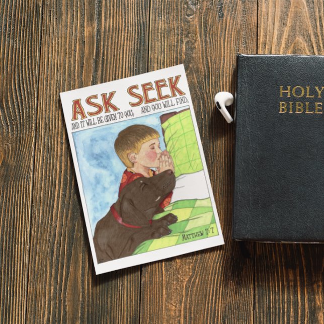 Carte Postale Demander Chercher Garçon et Chien Priant Inspirati (Créateur téléchargé)