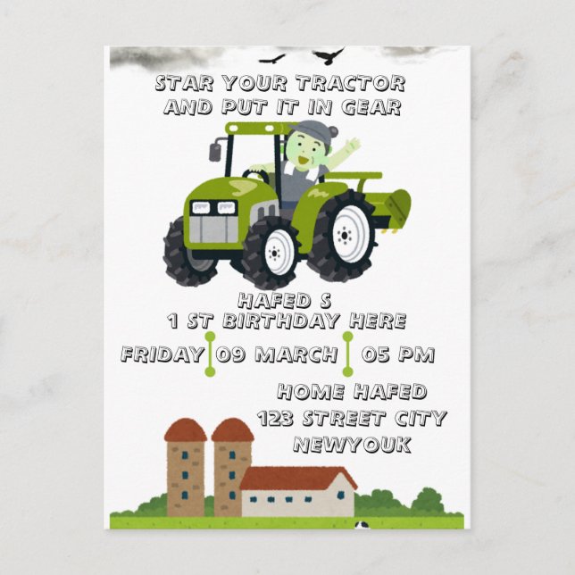 Carte Postale Démarrage modifiable Votre tracteur 1er anniversai (Devant)