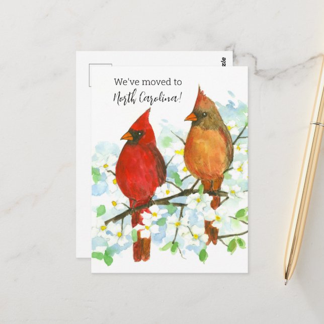 Carte Postale Déménagement des cardinaux de la Caroline du Nord (Devant/Arrière en situation)