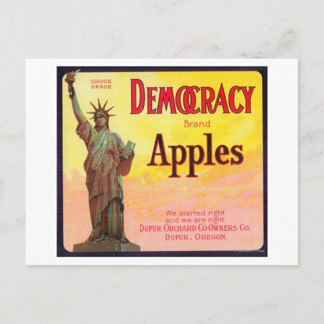 Carte Postale Démocratie Apple LabelDufur, OU (Devant)