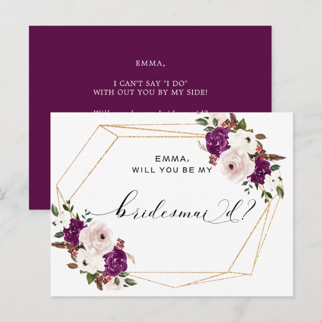 Carte Postale Demoiselle d'honneur florale rose saumon prune vio (Devant / Derrière)