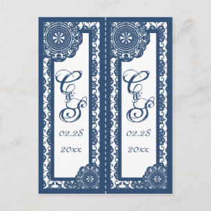 Carte Postale Dentelle bleue arabesque, souvenir 2x signet