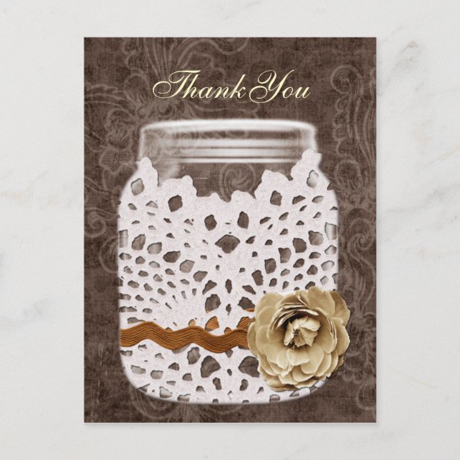 Carte Postale Dentelle rustique enveloppé Mason Jar Mariage (Devant)
