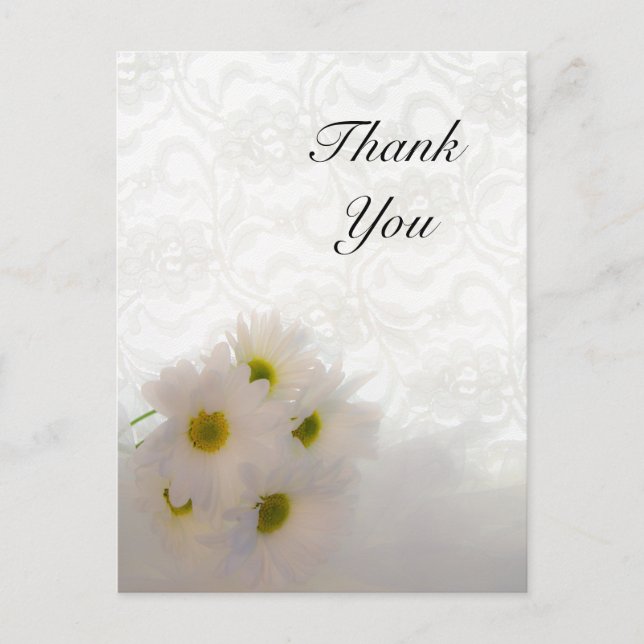 Carte Postale Dentelles blanches et marguerites Mariage Merci No (Devant)