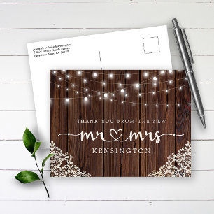 Carte Postale Dentelles en bois rustique Nouveau M. Mme Merci