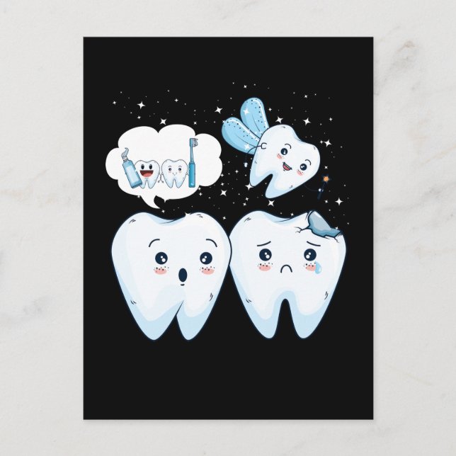 Carte Postale Dentiste Heureux Dents Jolie Fée Assistante Dentai (Devant)