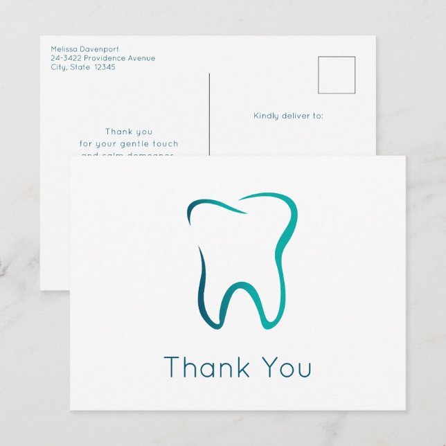 Carte Postale dentisterie dentaire Merci d'image Médicale (Devant / Derrière)