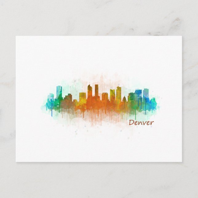 Carte Postale Denver Colorado City Watercolor Skyline Hq v3 (Devant)