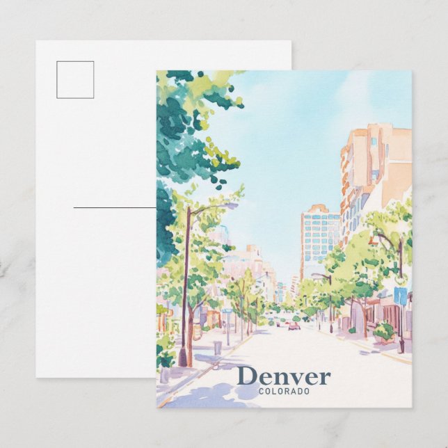 Carte Postale Denver Colorado Gouache Illustration Voyage (Devant / Derrière)