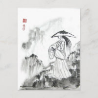 Carte postale d'épée de dessin Samurai