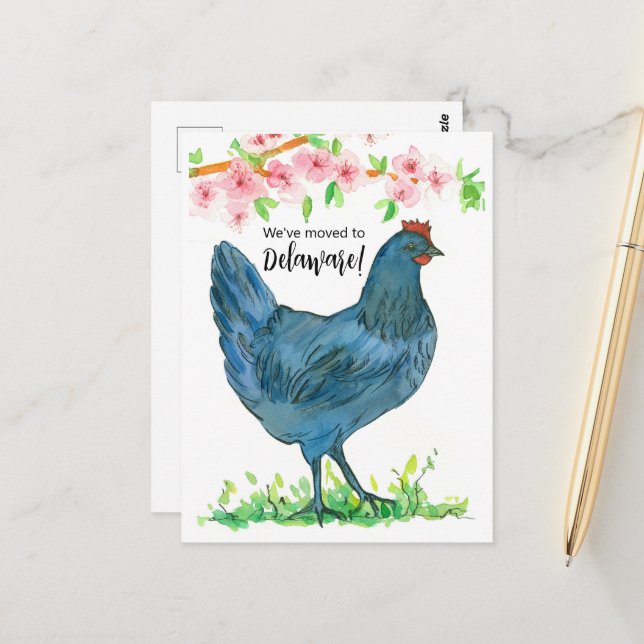 Carte Postale Déplacement Faire-part Delaware Blue Hen Chicken (Devant/Arrière en situation)