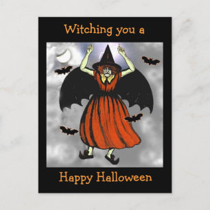 Carte postale déplaisante Vintage Halloween Bat Wi