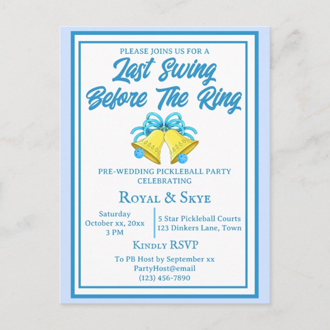 Carte Postale Dernière swing avant la bague Pickleball Mariage B (Devant)